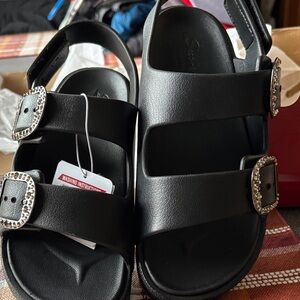 Skechers Black Sandals with Silver Buckles with arch support